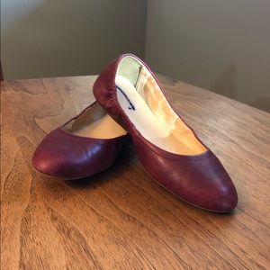 J. Crew Cece burgundy leather flats.